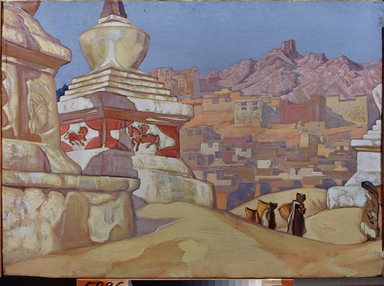 Mensajero de la buena fortuna (de la suite de Maitreya). budismo tibetano. Obra de Nicholas Roerich (1874-1947), témpera sobre cartón de Nicholas Roerich