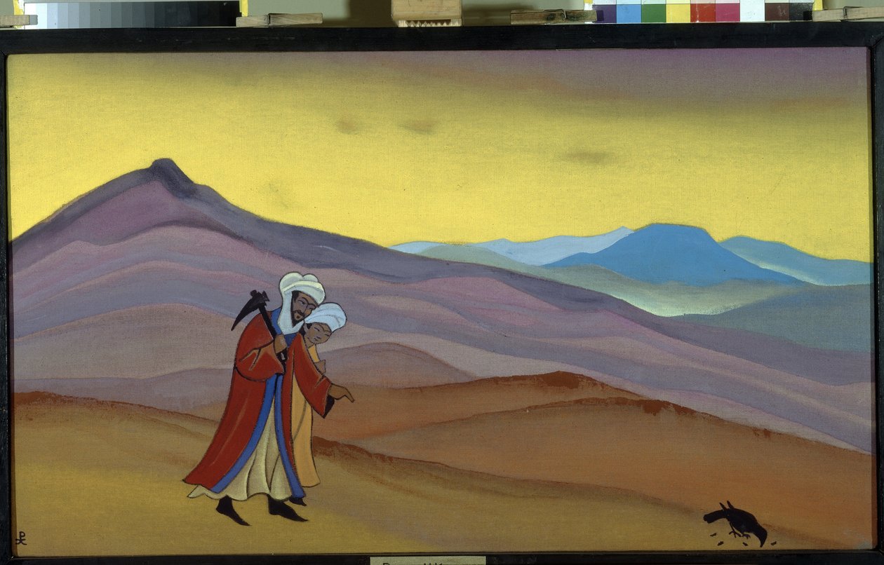 Cosroes y Shirin. Leyenda persa del siglo XIII: historia de amor entre el rey sasánida Cosroes II y la princesa cristiana Shirin. Pintura de Nicholas Roerich (1874-1947), témpera sobre lienzo de Nicholas Roerich
