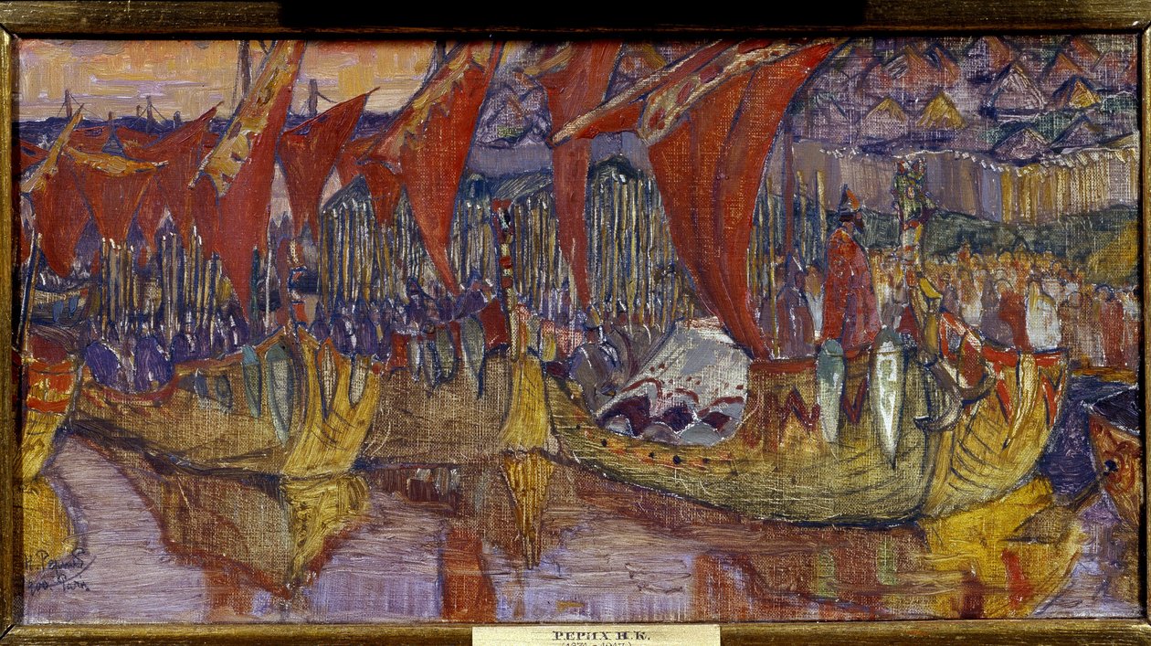 La campaña de Chersonessos por Vladimir el Grande (o El Santo, o el Sol Rojo, Vladimir I Sviatoslavitch de kyiv, 958-1015). Las Velas Rojas. Pintura de Nicolas Roerich (1874-1947), óleo sobre lienzo de Nicholas Roerich