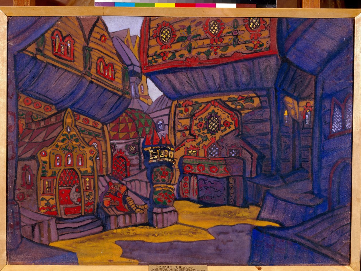 La corte del príncipe Vladimir Galitsky. Decoración para la ópera ""Prince Igor"" de Alexandre Borodin (Borodin) (1833-1887).Obra de Nicolas (Nicholas) Roerich (1874-1947), gouache y témpera sobre papel de Nicholas Roerich