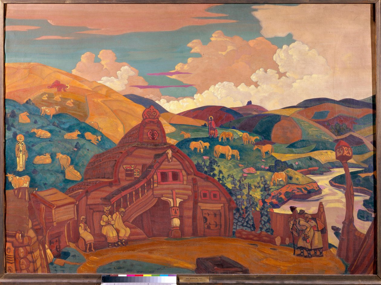 Las tres alegrías. Pintura de Nicolas (Nicholas) Roerich (1874-1947), témpera sobre lienzo de Nicholas Roerich