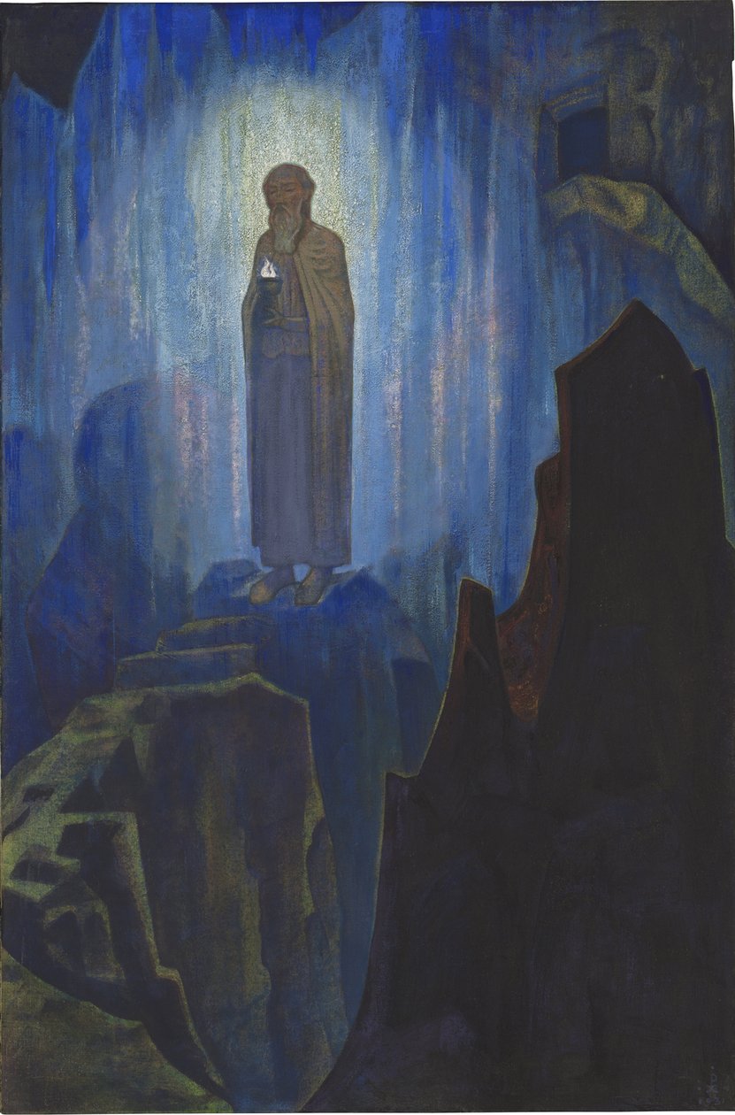 Lumiere celeste - Luz del cielo por Roerich, Nicholas (1874-1947). Témpera sobre lienzo, medidas : 124x80 de Nicholas Roerich