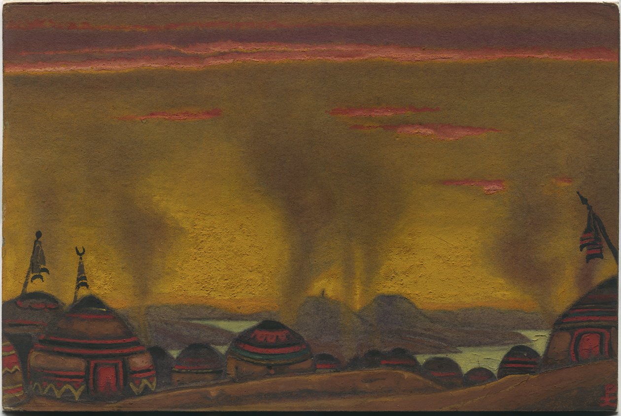 Campamento polovtsiano, decorado para "Danzas polovtsianas" de la ópera "Príncipe Igor" de Borodin, 1943 de Nicholas Roerich
