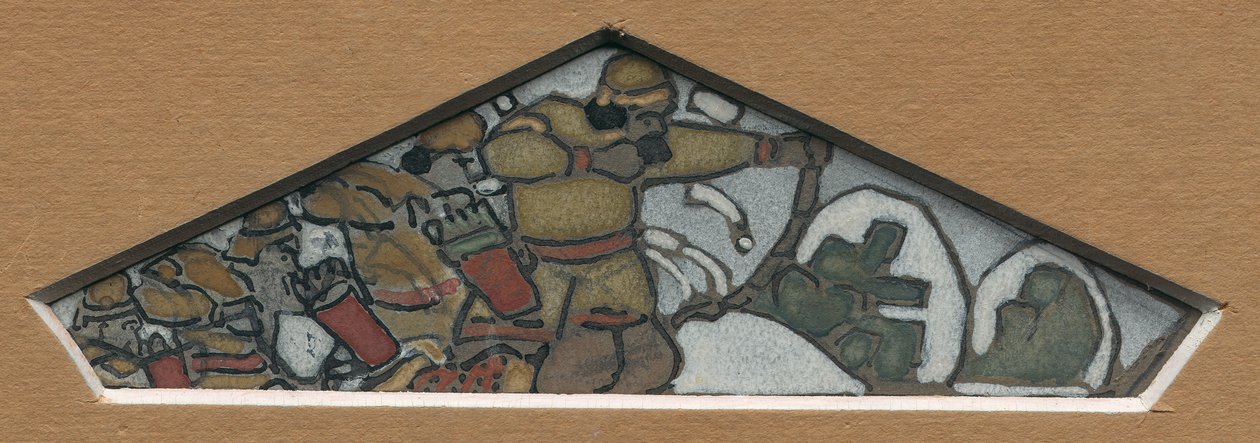 Boceto para la decoración triangular más a la izquierda del friso de mayólica "Vida del Norte", 1905 de Nicholas Roerich
