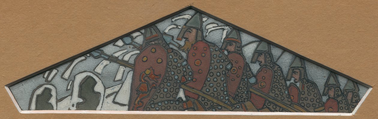 Boceto para la decoración triangular más a la derecha del friso de mayólica "Vida del Norte", 1905 de Nicholas Roerich