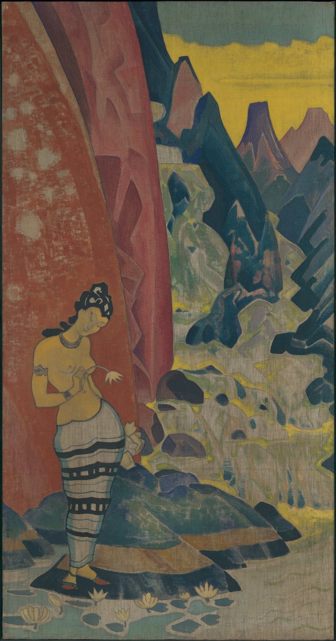 Canción de la cascada, panel decorativo, serie "Sueños de sabiduría", 1920 de Nicholas Roerich