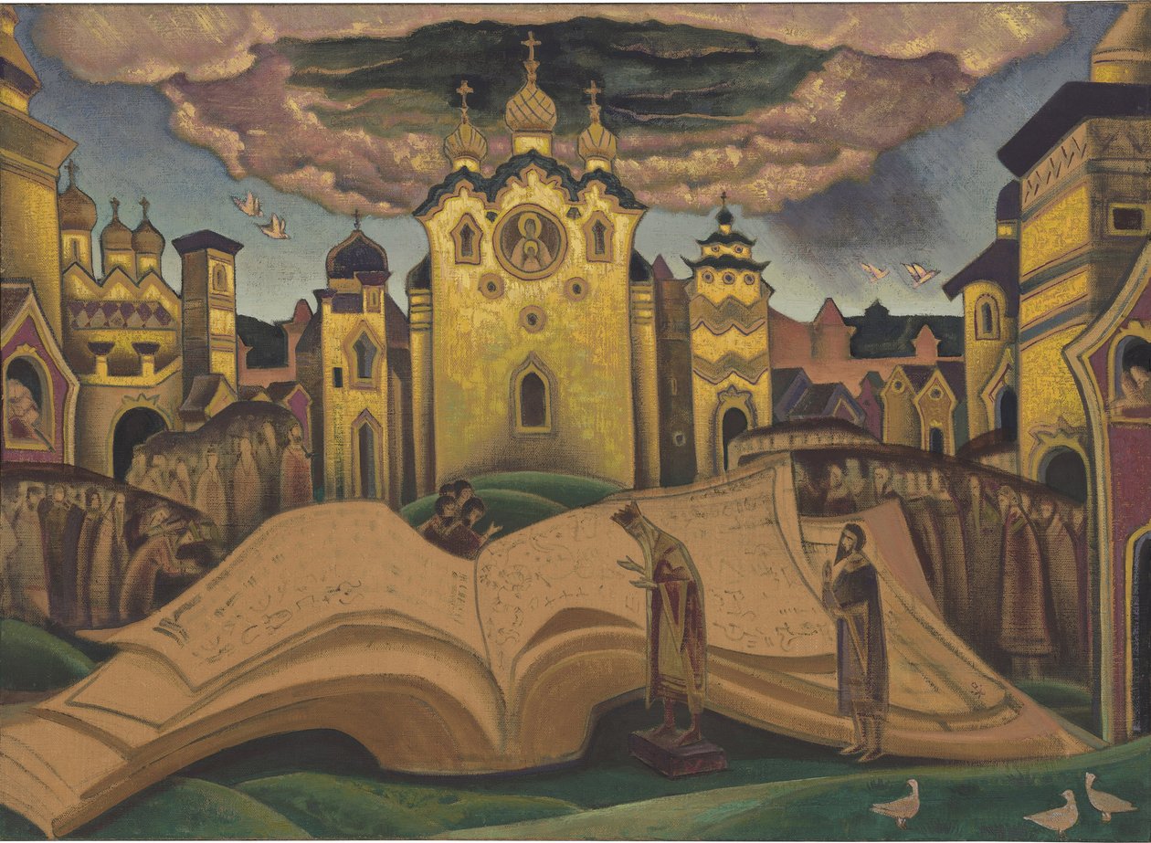 The Golubinaya Kniga (El libro de la paloma, le livre de la colombe) por Roerich, Nicholas (1874-1947). Témpera sobre lienzo, medidas : 73,5x101,5 de Nicholas Roerich