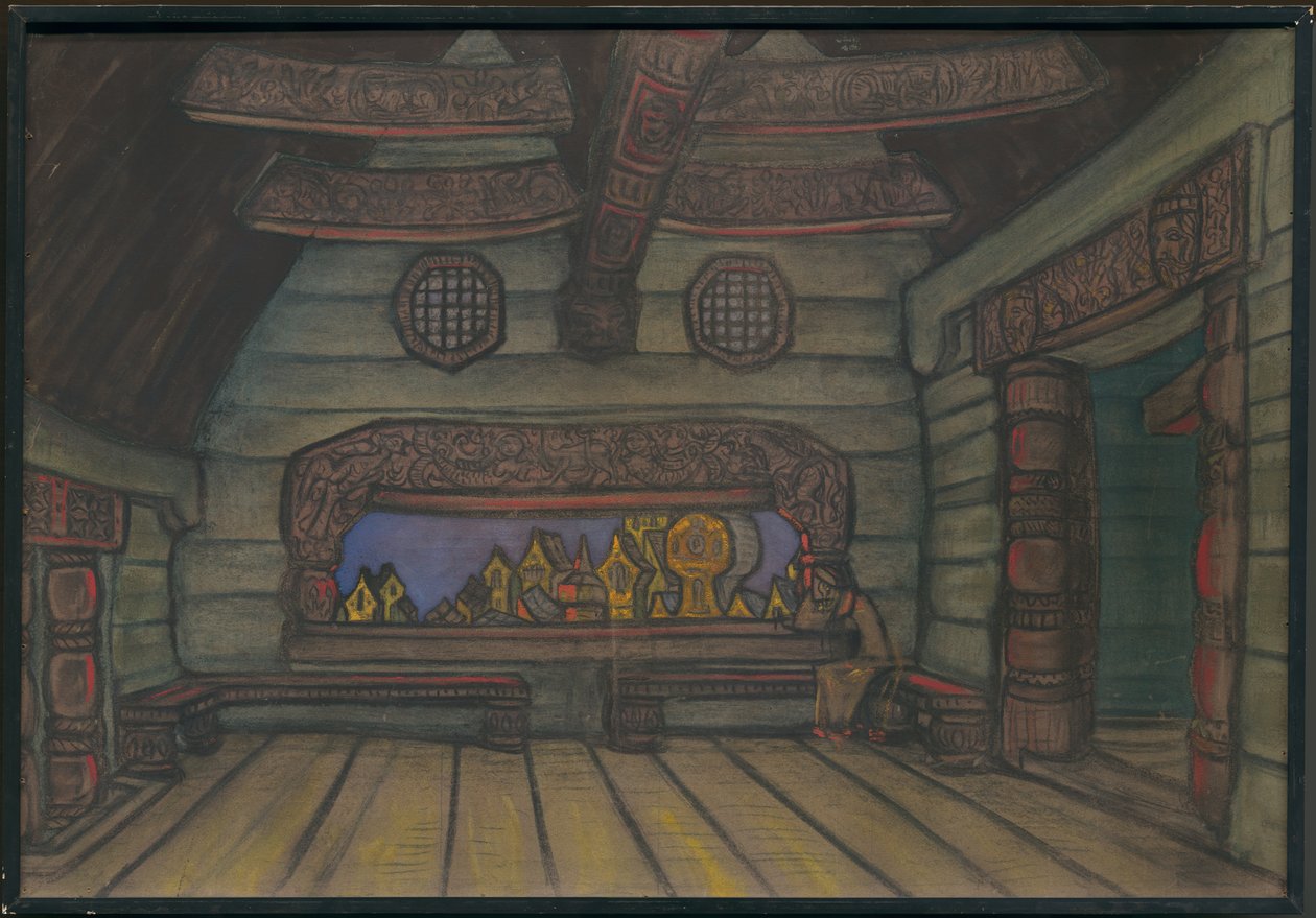 La habitación de la torre de Yaroslavna, Decorado para la ópera "Príncipe Igor" de Borodin, 1914 de Nicholas Roerich