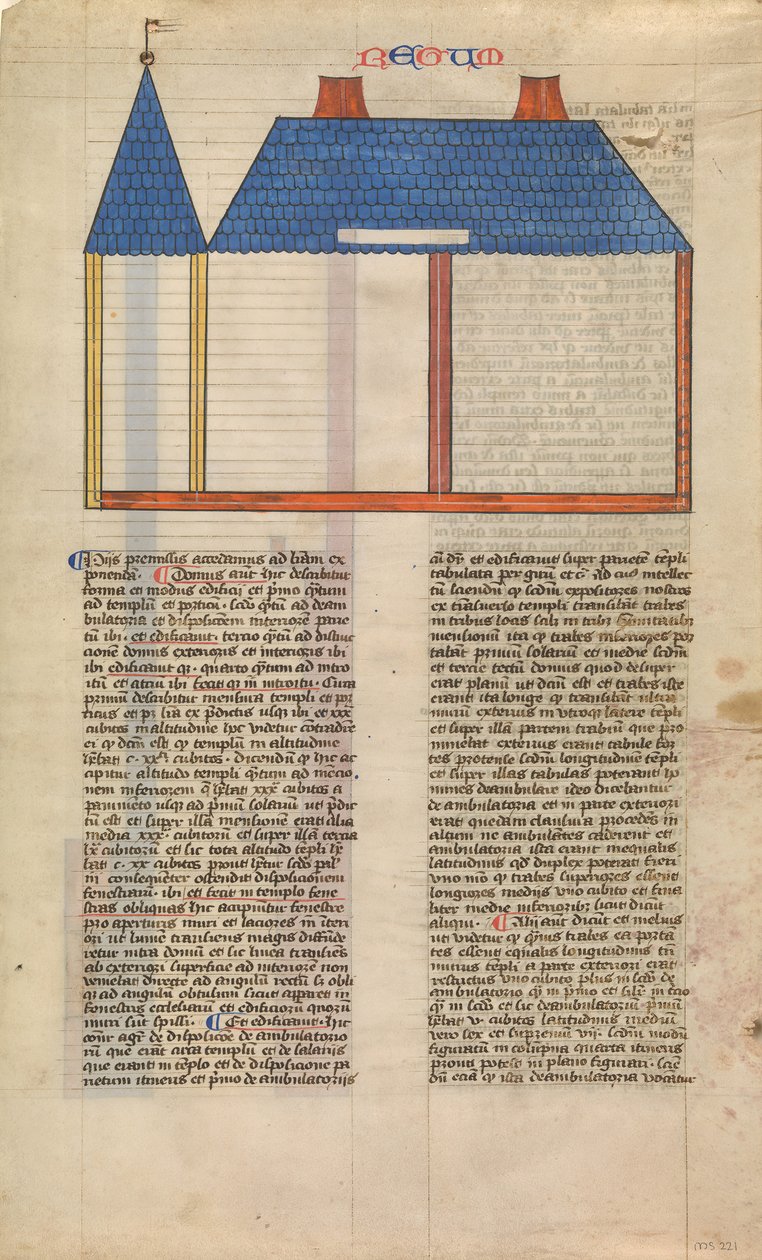 Elevación del Templo de Salomón, una de seis hojas ilustradas de la Postilla..., ca. 1360-1380 de Nicholas of Lyra