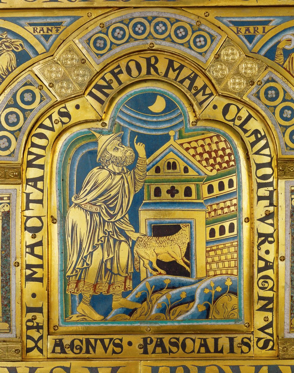 Agnus Pascalis, el Cordero simbólico de Pascua ... (placa esmaltada en técnica champleve sobre cobre dorado) de Nicholas of Verdun