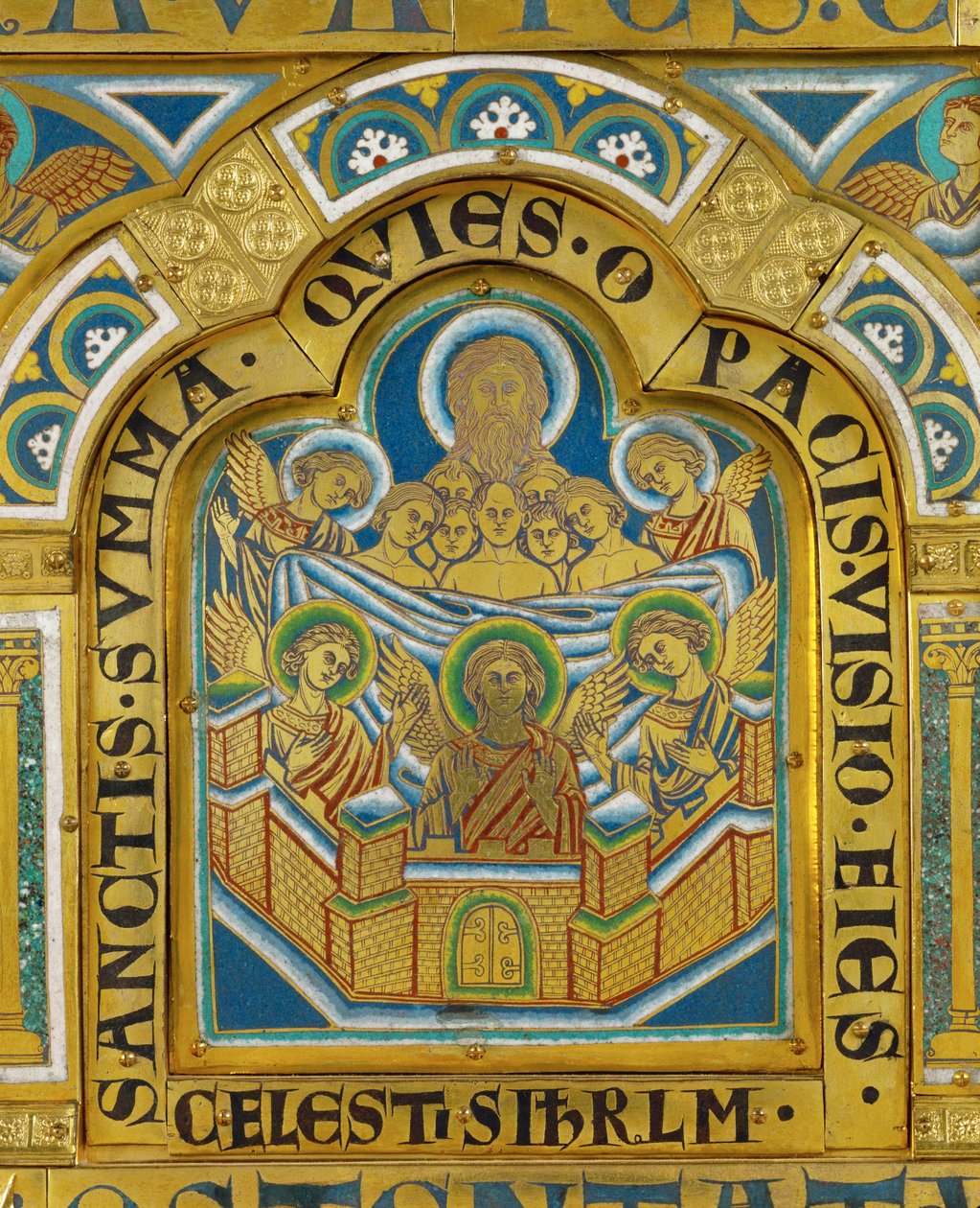 Jerusalén Celeste, del Altar de Verdún ... (placa esmaltada en técnica champleve sobre cobre dorado) de Nicholas of Verdun