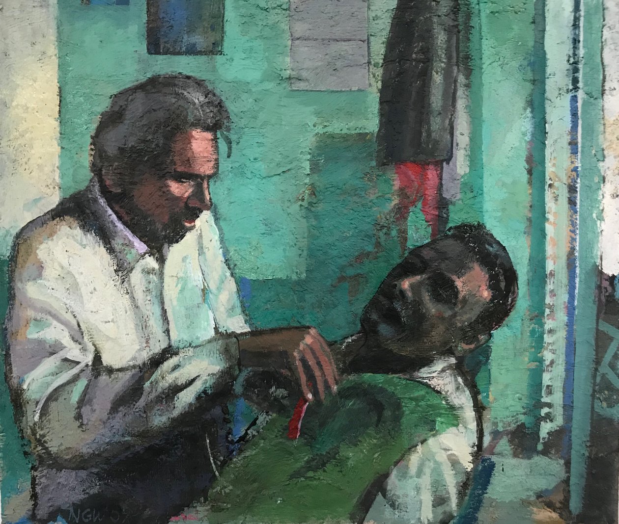 Barbería, 2017-23 (óleo sobre tabla) de Nick Williams