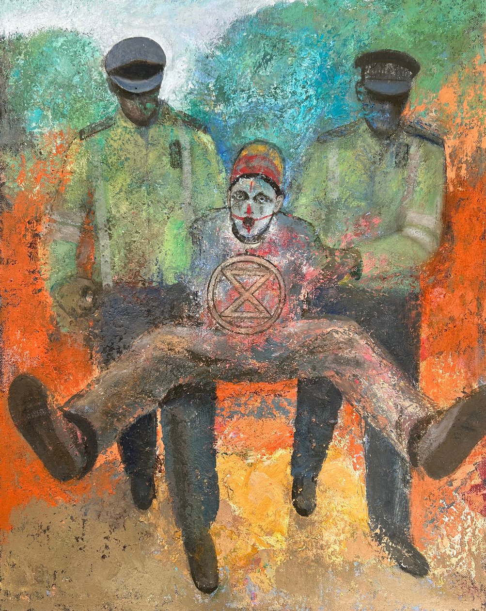 Police Escort, 2022-23 (óleo sobre tabla) de Nick Williams