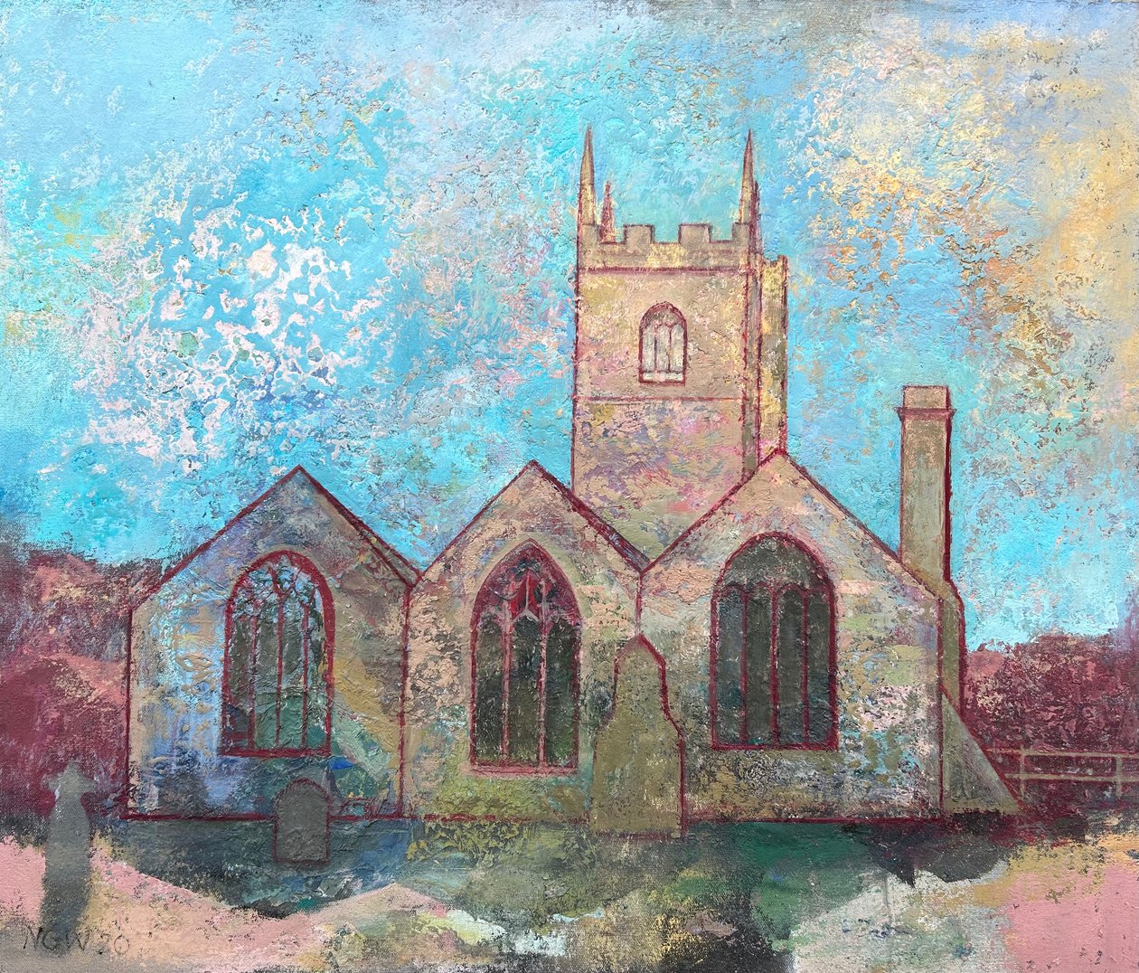 Iglesia de St Uny, 2021-23 (óleo sobre tabla) de Nick Williams