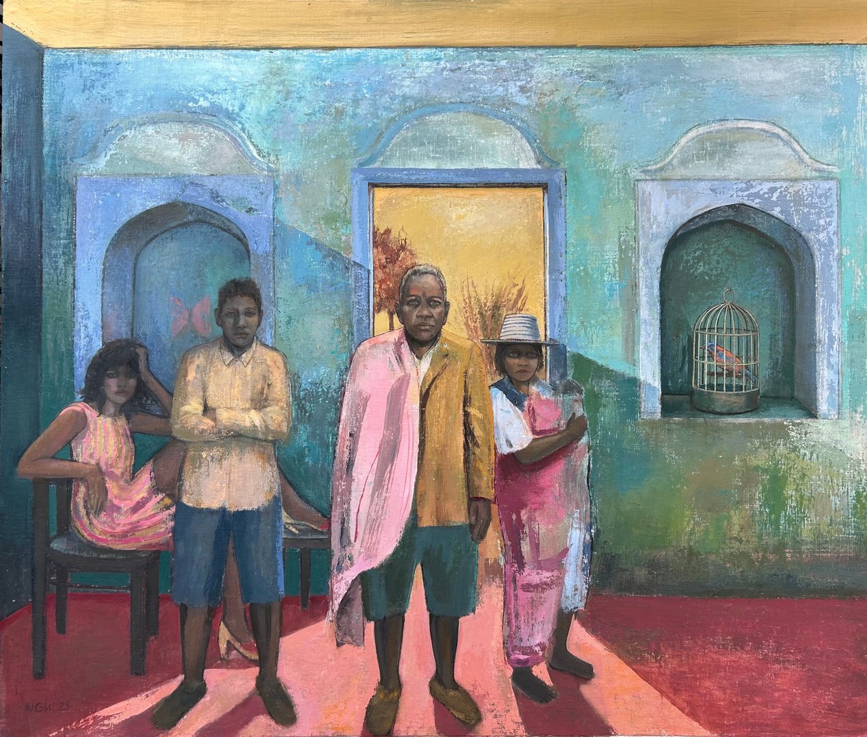 El pájaro enjaulado, 2019-23 (óleo sobre tabla) de Nick Williams