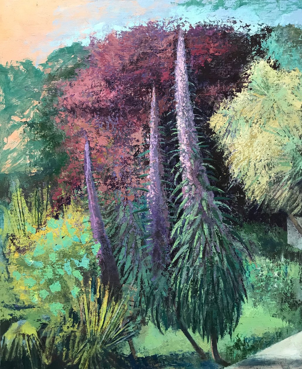 Tres Echiums, 2022-23 (óleo sobre tabla) de Nick Williams