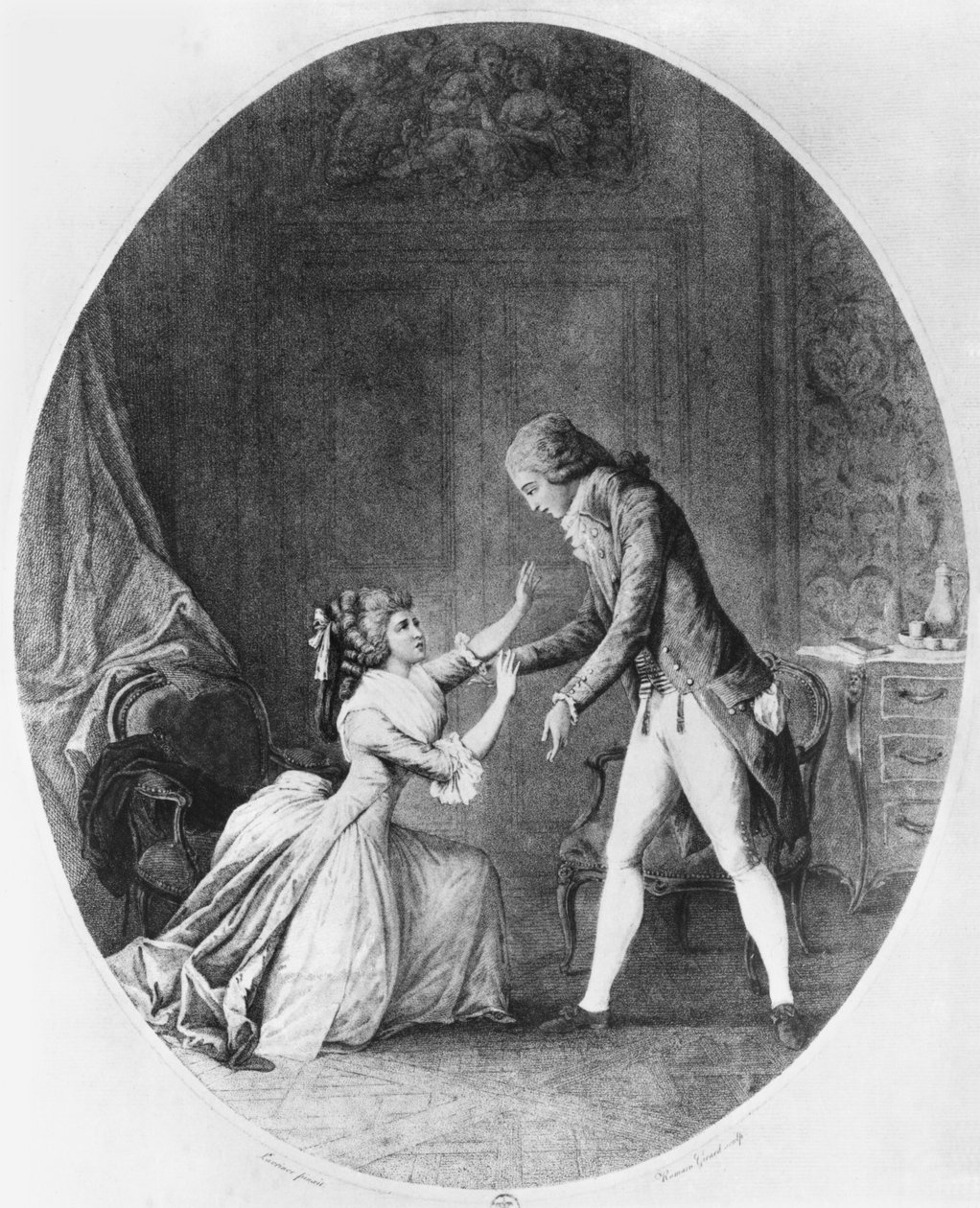 Valmont seduciendo a Madame de Tourvel, ilustración de 