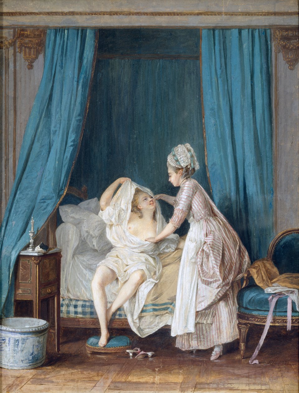 Dama saliendo de la cama, 1776 de Niclas II Lafrensen