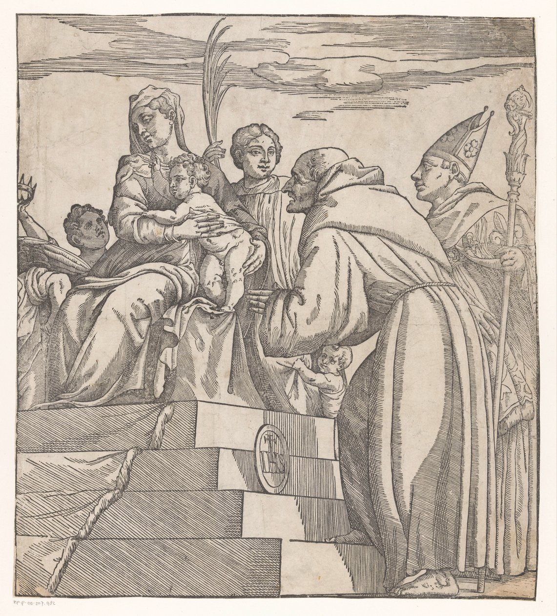 Doge Francesco Donato se arrodilla ante María y Cristo (mitad derecha) de Nicolò Boldrini (attributed to)