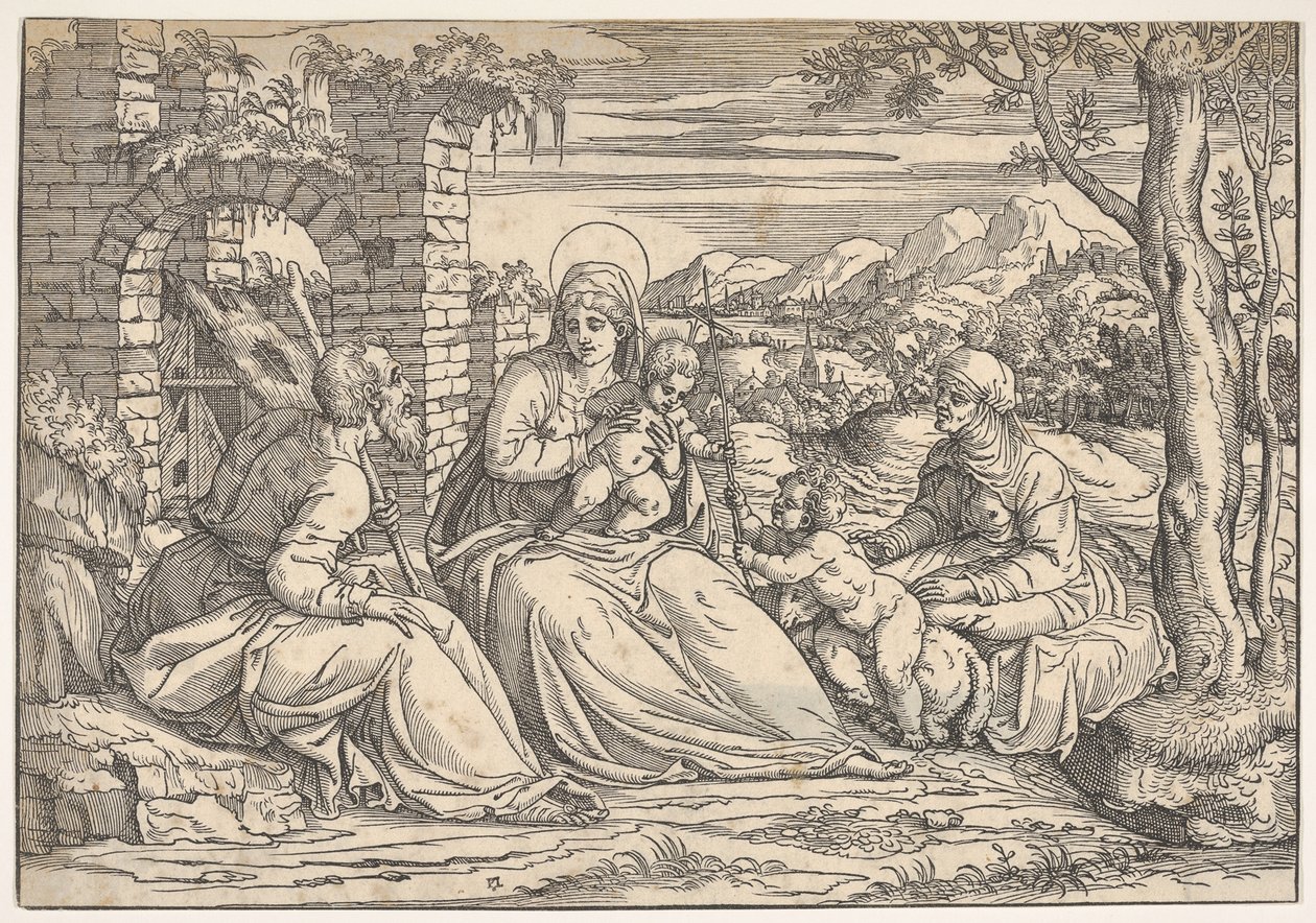 La Sagrada Familia con los santos Isabel y Juan, ca. 1550 de Nicolò Boldrini