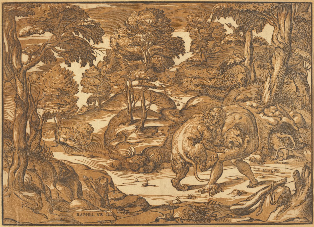 Hércules y el león de Nemea de Nicolò Boldrini, after Raphael