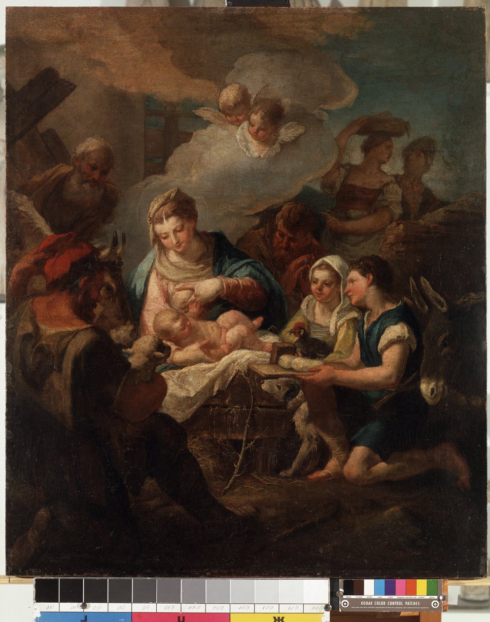 ""Adoración del Niño Jesús"" (La Adoración del Niño Jesús) Pintura de Nicola Grassi (1682-1748) Museo de Bellas Artes Mikalojus Konstantinas Ciurlionis del siglo XVIII, Kaunas, Lituania de Nicolò Grassi
