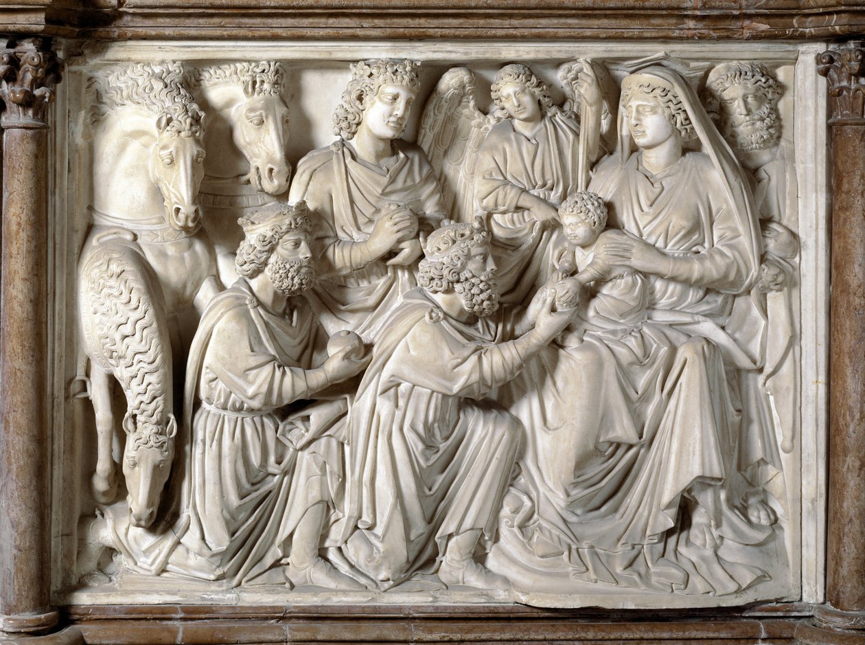 La adoración de los magos Silla realizada por Nicola Pisano (Púlpito de mármol) 1260 Baptisterio San Juan de Pisa de Nicola Pisano