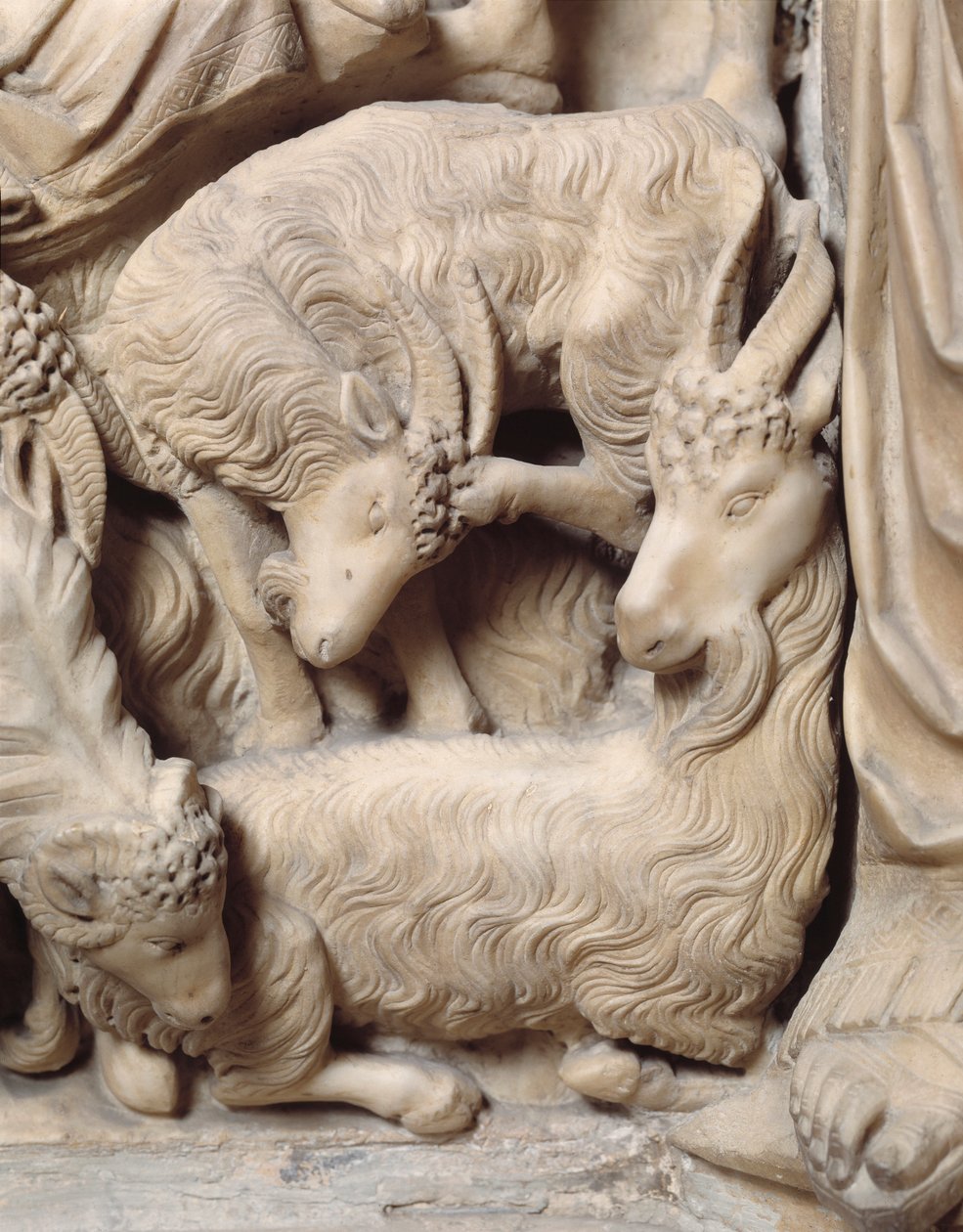 La natividad de Cristo, (detalle) del púlpito de mármol de Nicola Pisano