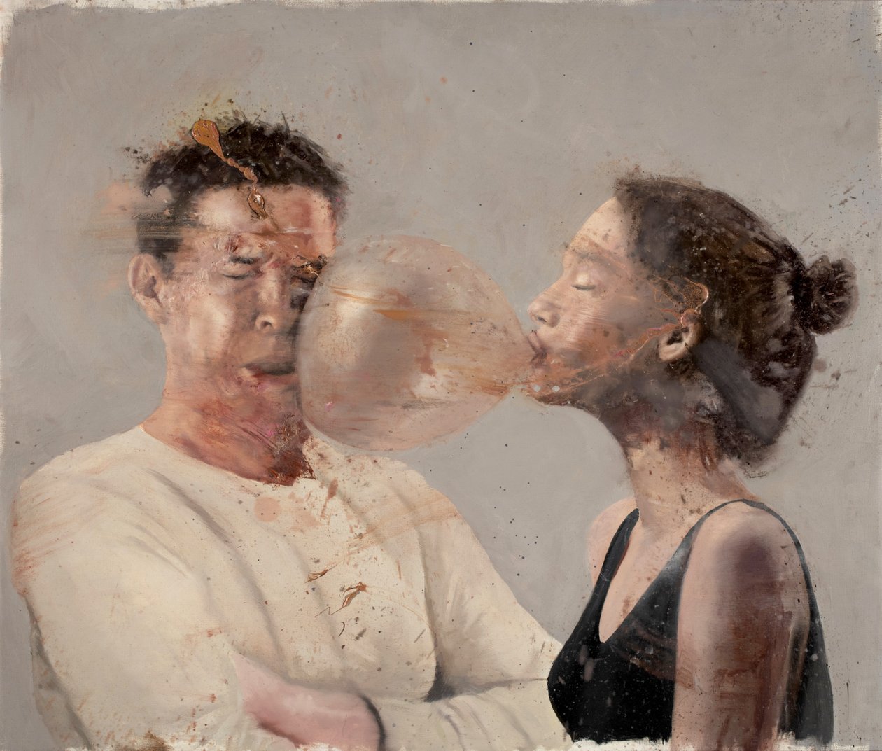 Burbuja I (Chica con boxeador), 2020 (óleo sobre lienzo) de Nicola Pucci