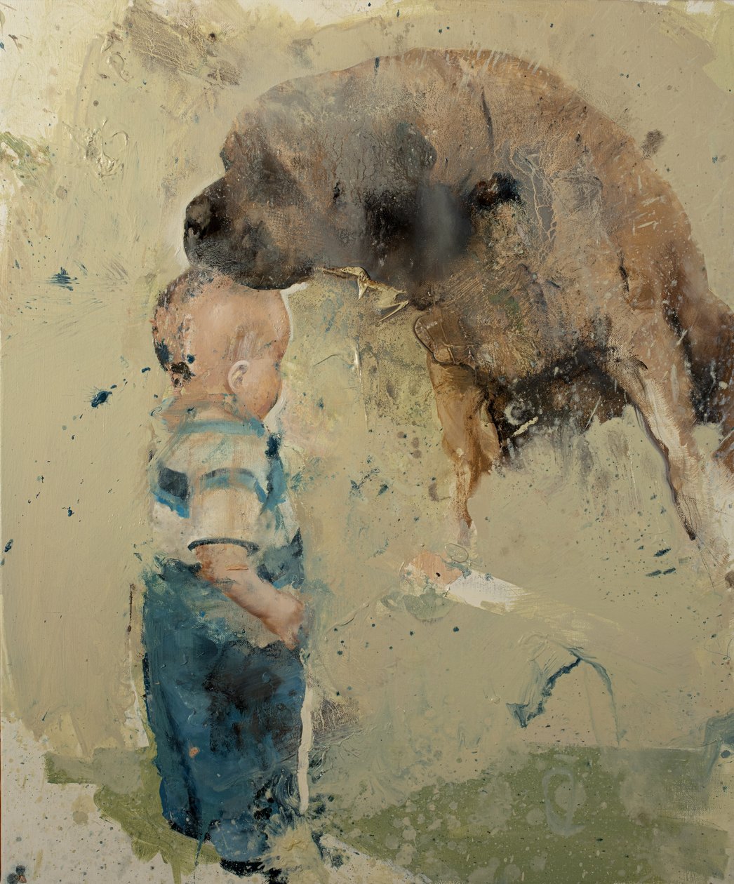 Niño con perro II, 2022 (óleo sobre lienzo) de Nicola Pucci
