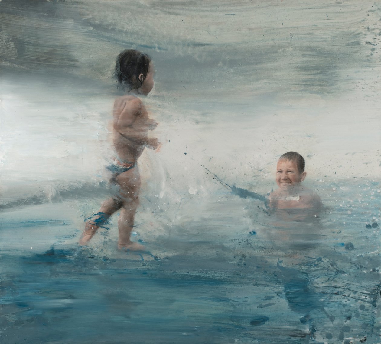 Niños en el mar, 2015 (óleo sobre lienzo) de Nicola Pucci
