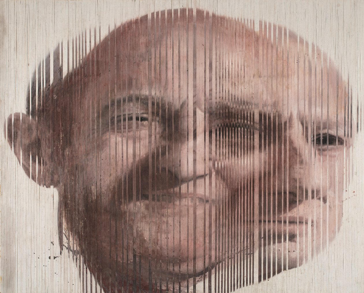 Face Fusion I, 2007 (óleo sobre lienzo cortado y aplicado sobre tabla) de Nicola Pucci
