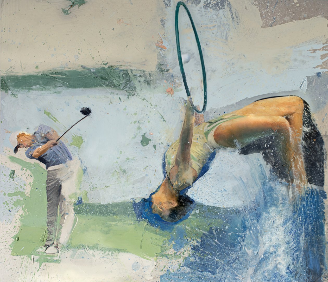 Golfista con buzo y aro, 2023 (óleo sobre lienzo) de Nicola Pucci