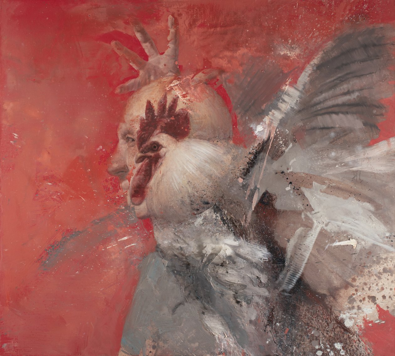 Hombre con gallo II, 2021 (óleo sobre lienzo) de Nicola Pucci
