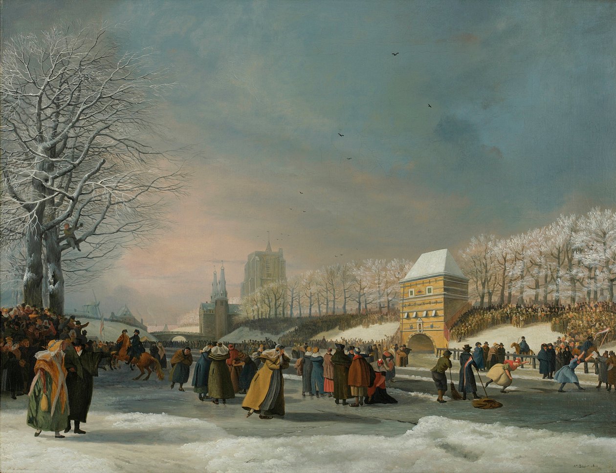 La carrera de patinaje de velocidad femenina en el Westersingel en Leeuwarden, 21 de enero de 1809 de Nicolaas Baur
