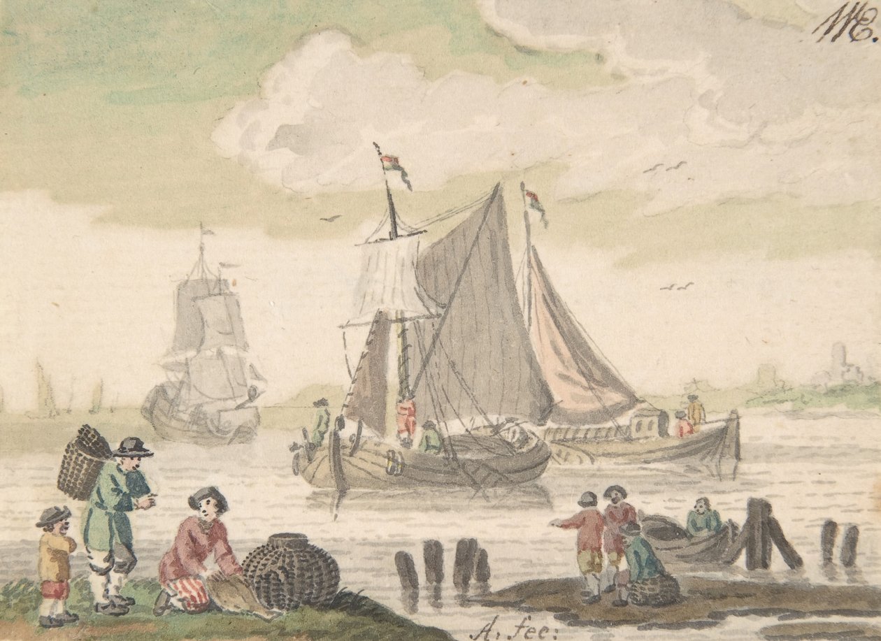Paisaje marino con Seis Figuras en el Primer Plano, 1733-93 de Nicolaas Aartman
