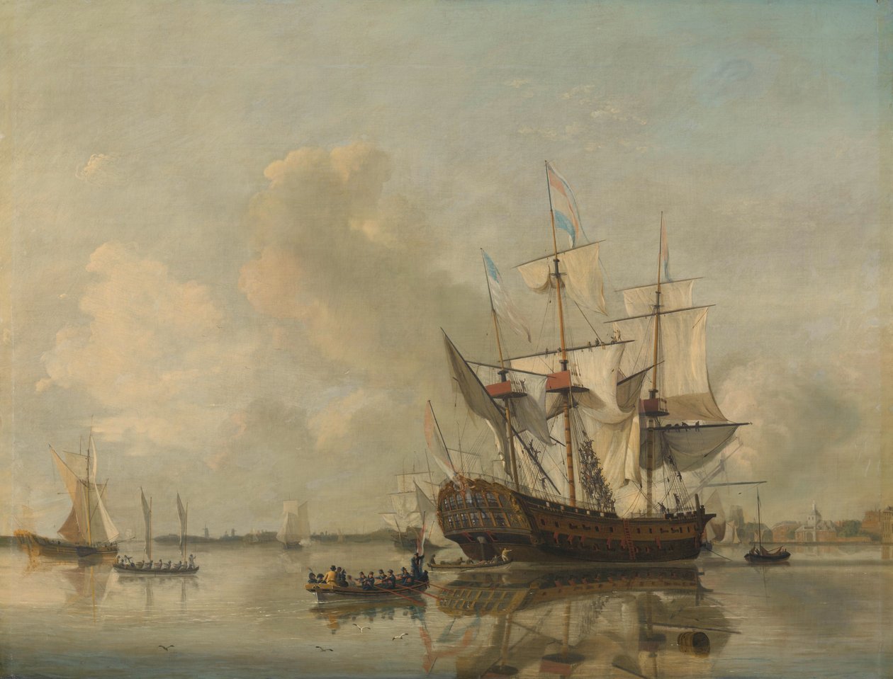 La fragata de la Armada "Rotterdam" en el Mosa frente a Rotterdam de Nicolaas Baur