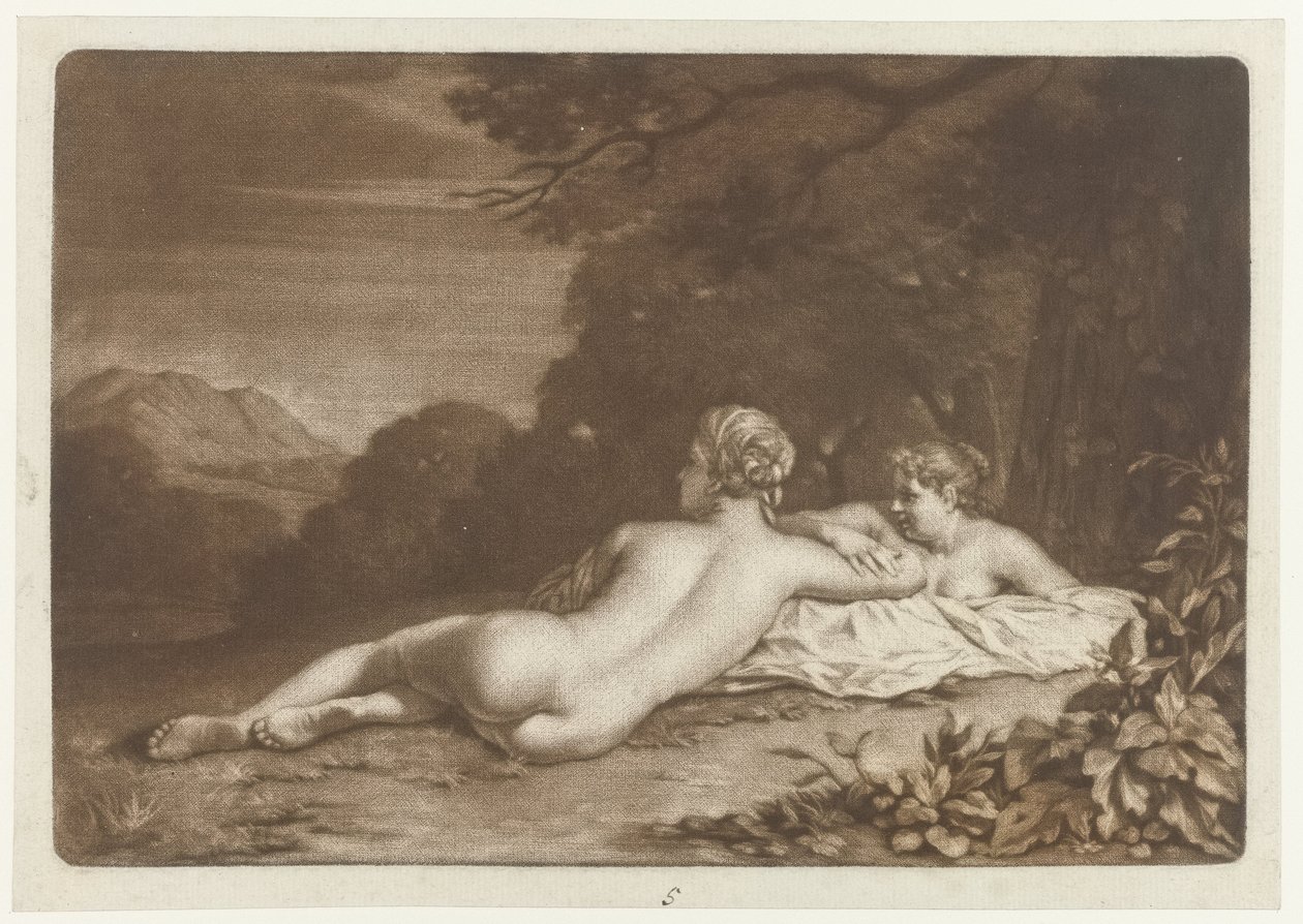 Paisaje con dos ninfas de Nicolaas Verkolje