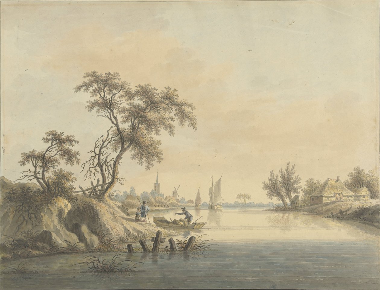 Vista del pueblo de Elst en el río Mosa de Nicolaas Wicart