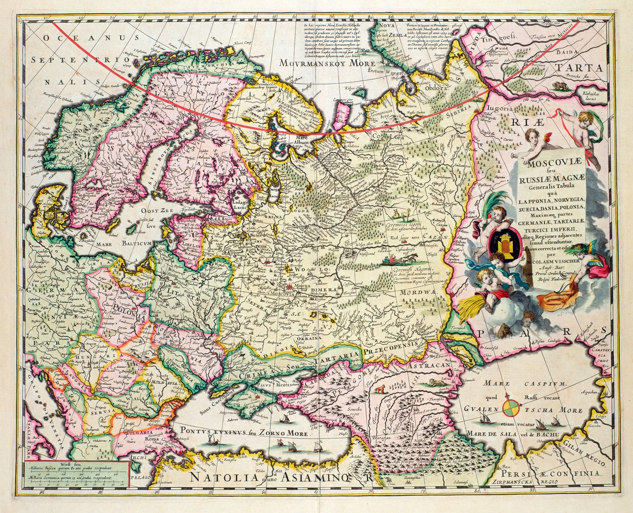 Mapa de Asia Menor mostrando Noruega, Suecia, Dinamarca, Laponia, Polonia, Turquía, Rusia y la región de Moscú, c.1626 de Nicolaes Jansz Visscher