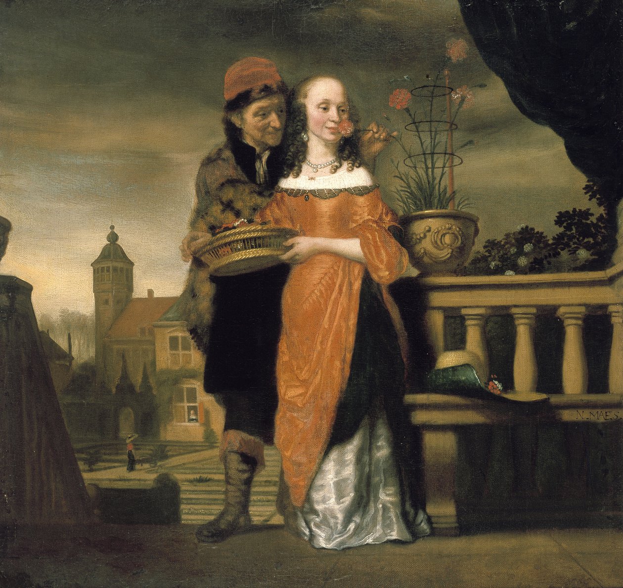 Una alegoría del sentido del olfato, siglo XVII de Nicolaes Maes