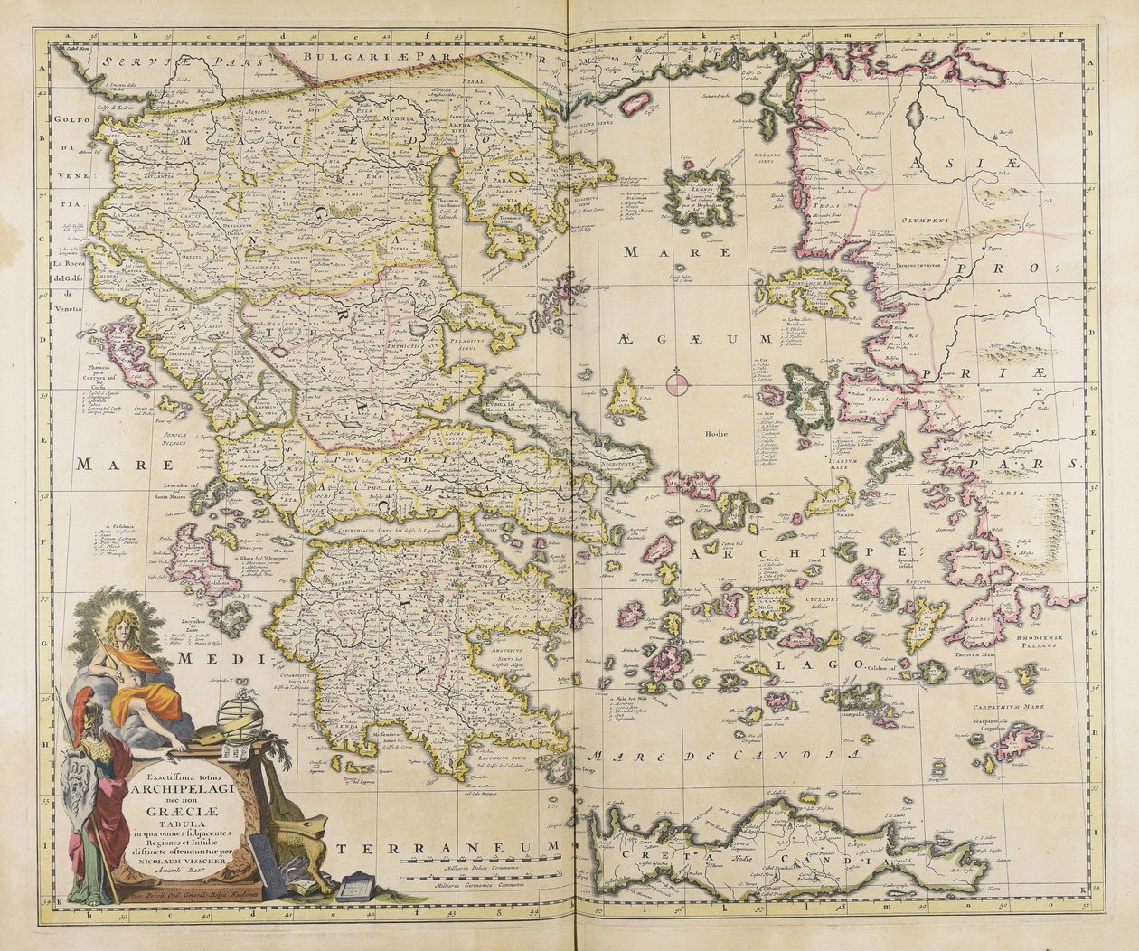 Mapa exactísimo de todo el archipiélago y también de Grecia en el que se muestran todas las islas de Nicolaes Visscher