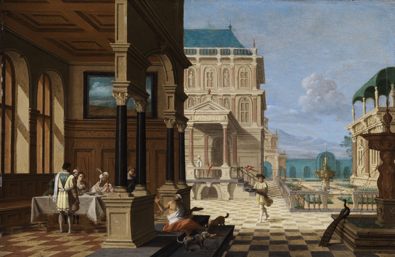 Patio del palacio con logia y figuras de Nicolaes de Giselaer