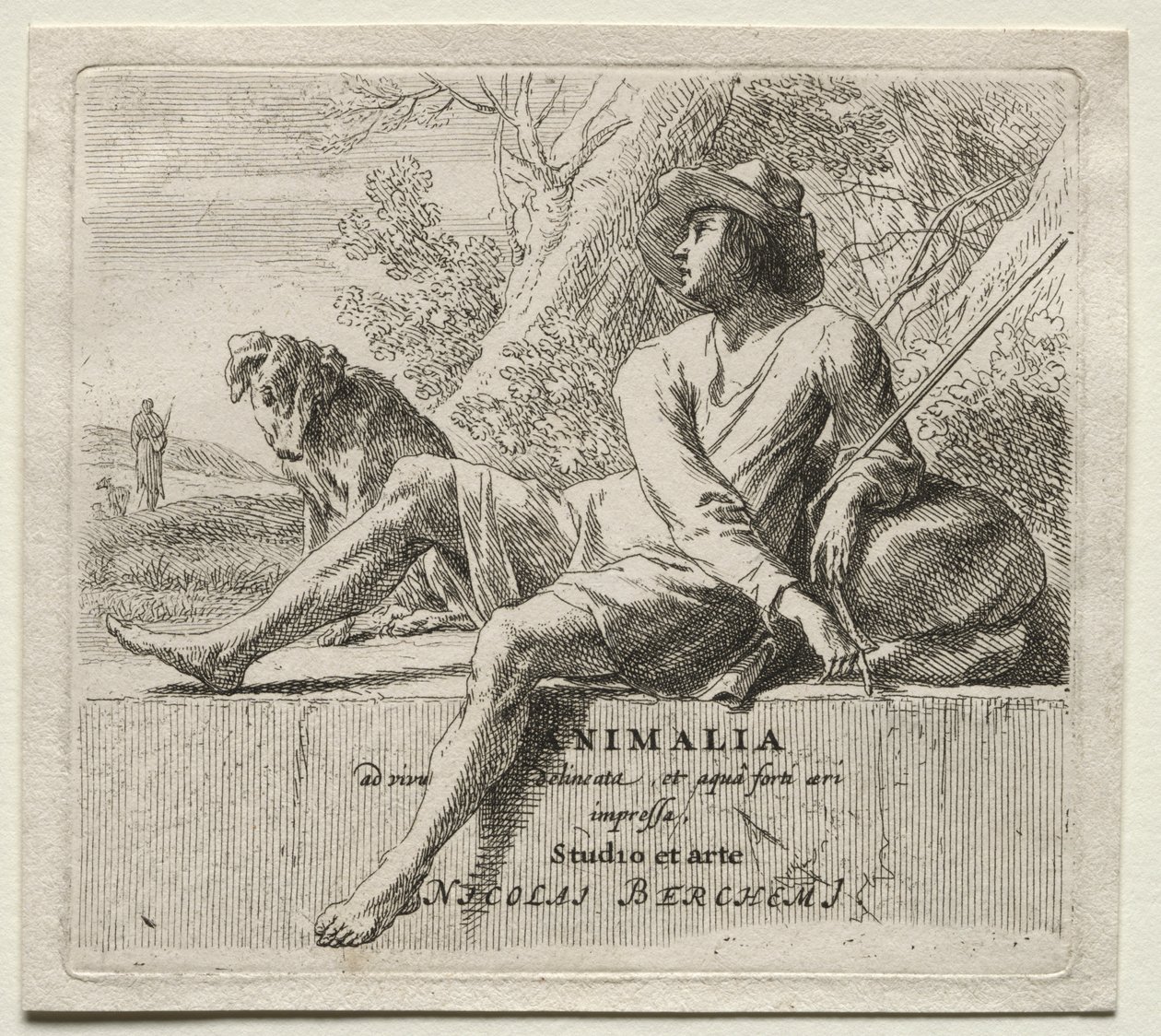 Animalia: Frontispicio, pastor y perro de Nicolaes Berchem