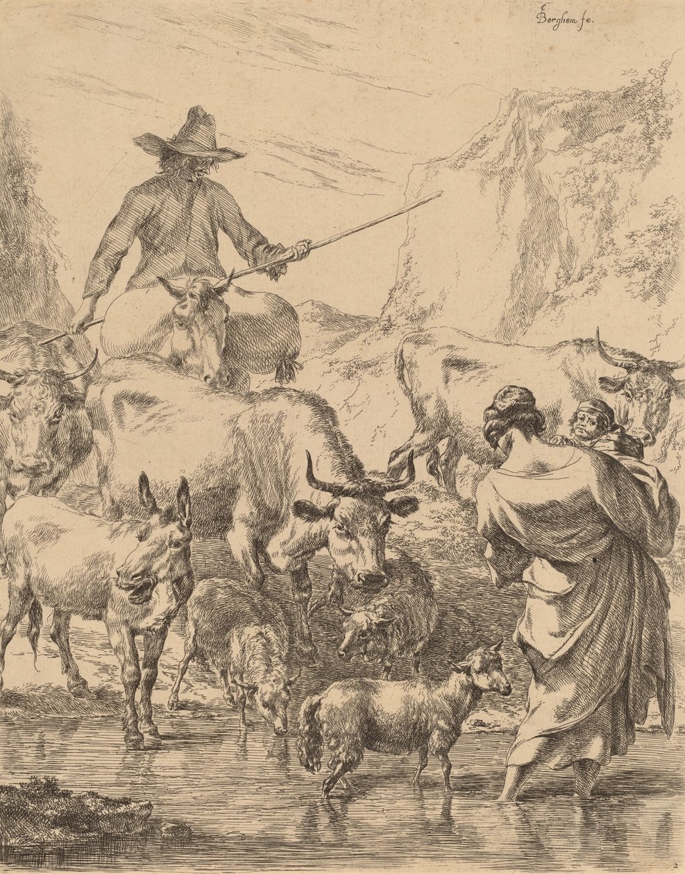 Rebaño cruzando el arroyo de Nicolaes Berchem