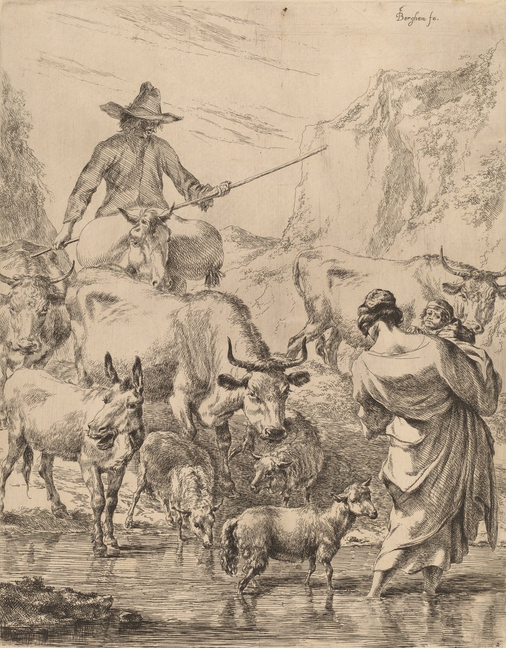 Rebaño cruzando el arroyo de Nicolaes Berchem