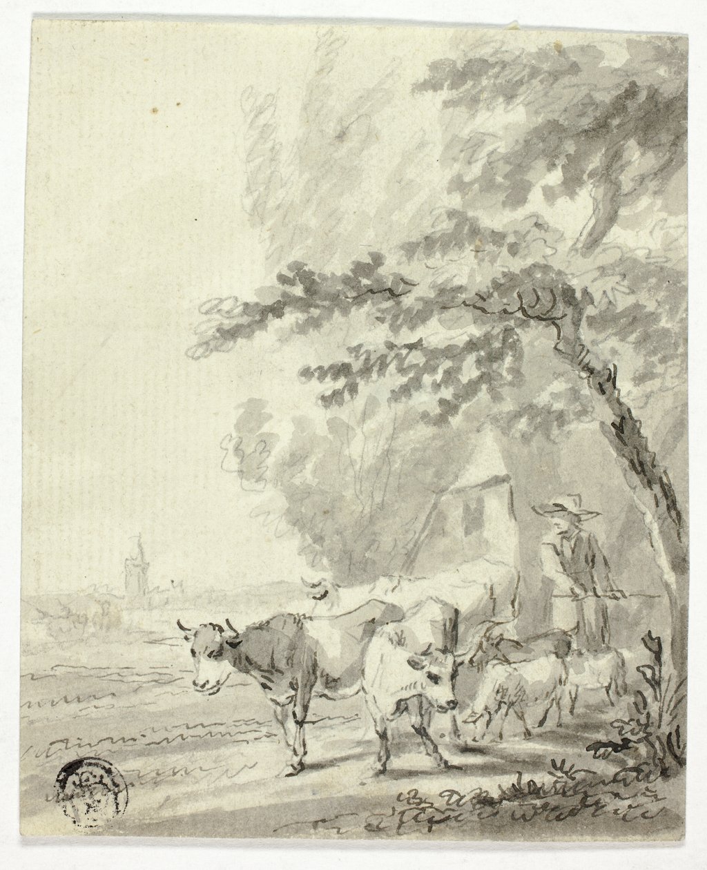 Hombre pastoreando vacas y ovejas de Nicolaes Berchem