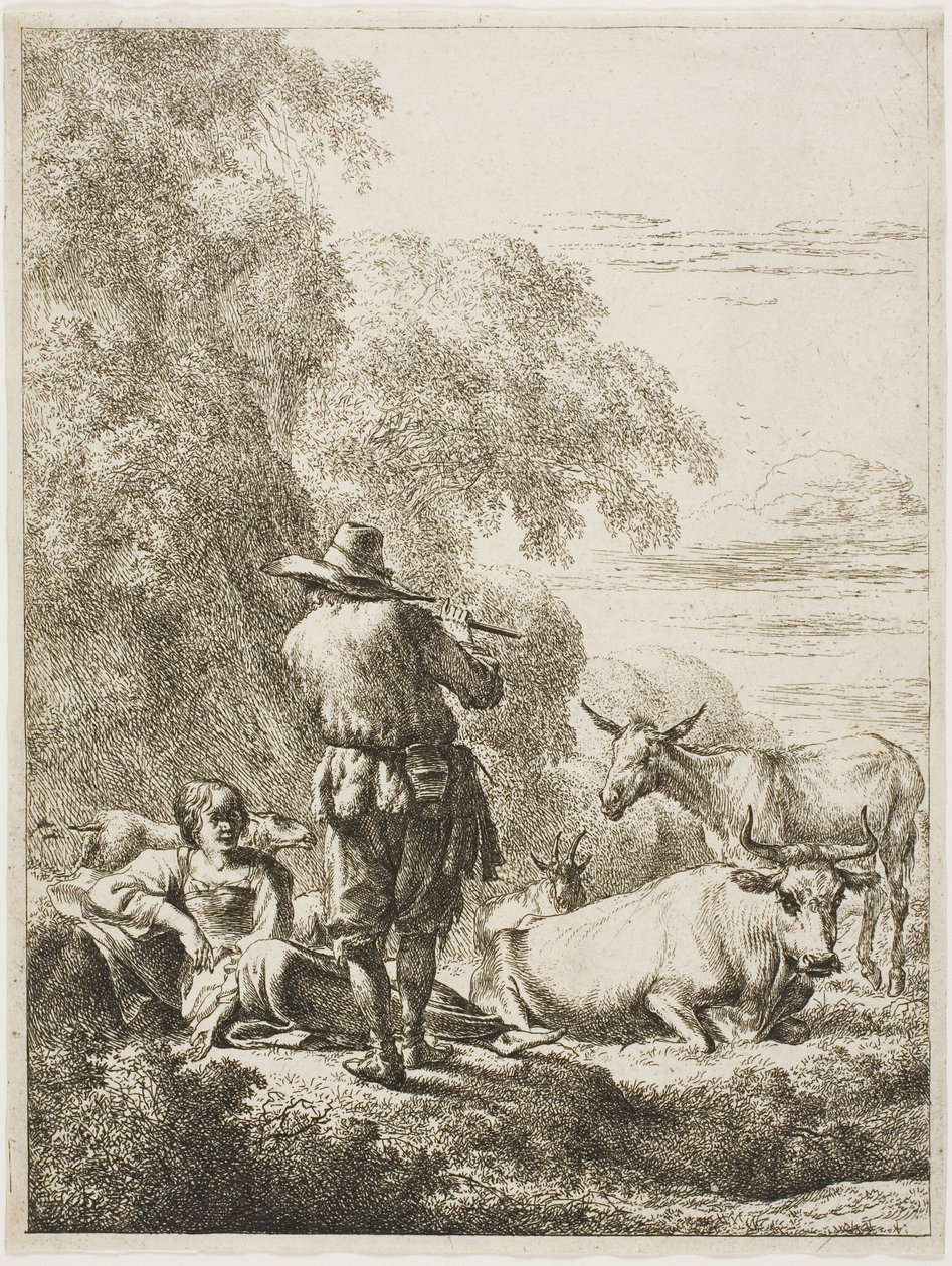 Pastor tocando una flauta de Nicolaes Berchem