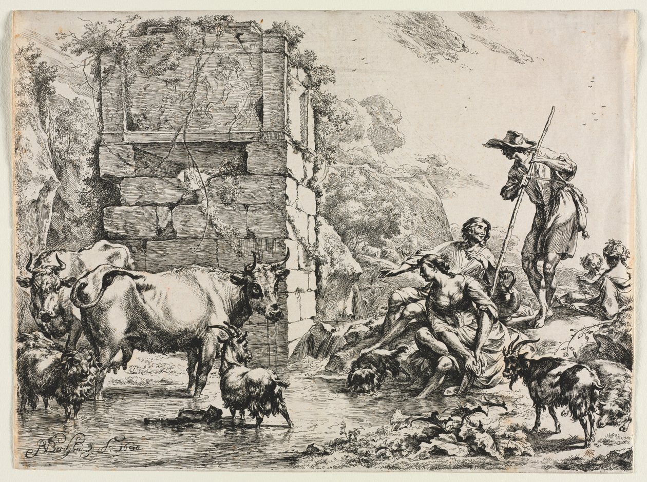 La vaca bebiendo de Nicolaes Berchem