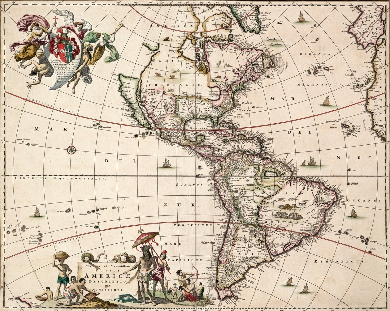 Carta de las Américas, c.1671 (grabado coloreado) de Nicolaes Jansz (1586 1652) Visscher